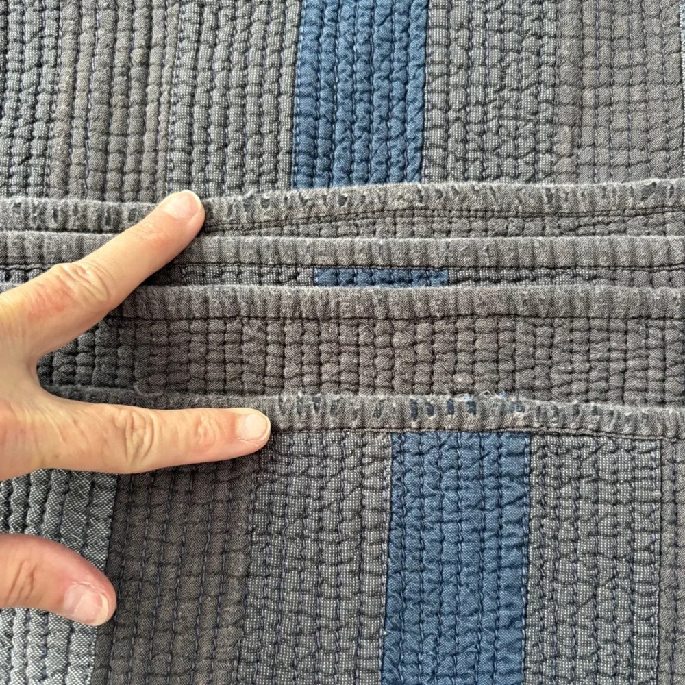 Restoration Hardware Baby & Child Striped Cotton Quilt Blu Grey 70x86 Revresible